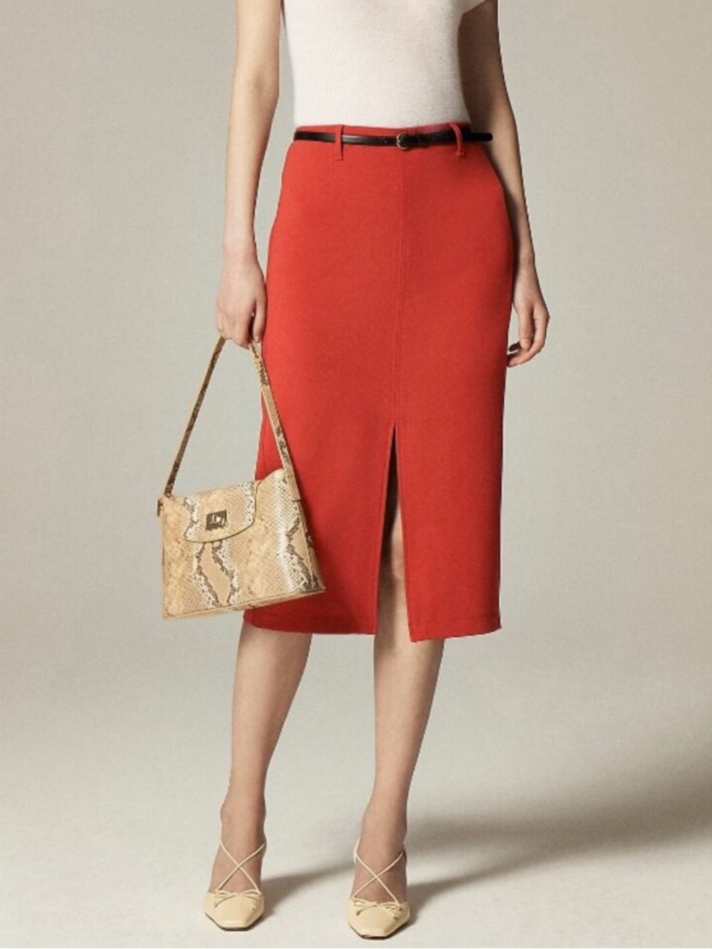 NWT J. Crew 2025 Pencil Midi Skirt in Four Season Carreman Stretch Fabric in 8P